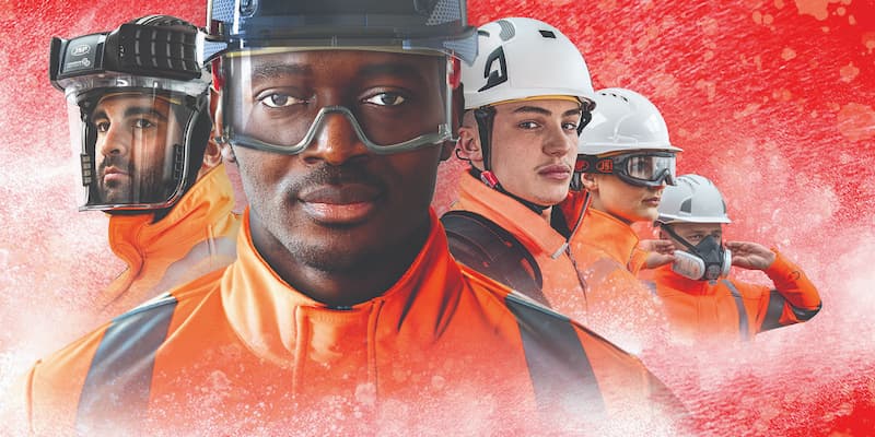 Multiple workers wearing new head protection